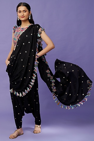 Black Embroidered Dhoti Set by Payal Singhal