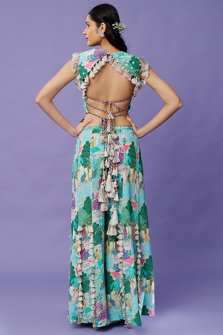 Turquoise Printed & Embroidered Wedding Sharara Set by Payal Singhal at Pernia's Pop Up Shop