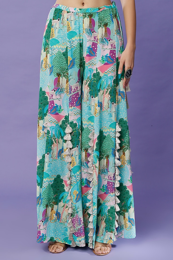 Turquoise Printed & Embroidered Wedding Sharara Set by Payal Singhal at Pernia's Pop Up Shop