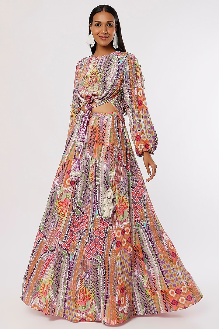 Multi-Colored Crepe Skirt Set by Payal Singhal