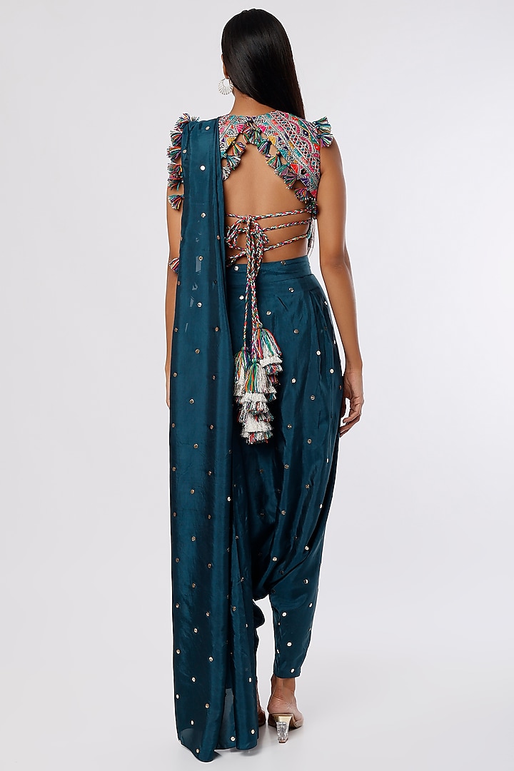 Blue Georgette Hand Embroidered Dhoti Wedding Saree Set by Payal Singhal at Pernia's Pop Up Shop