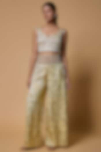 Yellow Bemberg Silk Palazzo Pant Set by Payal Singhal at Pernia's Pop Up Shop