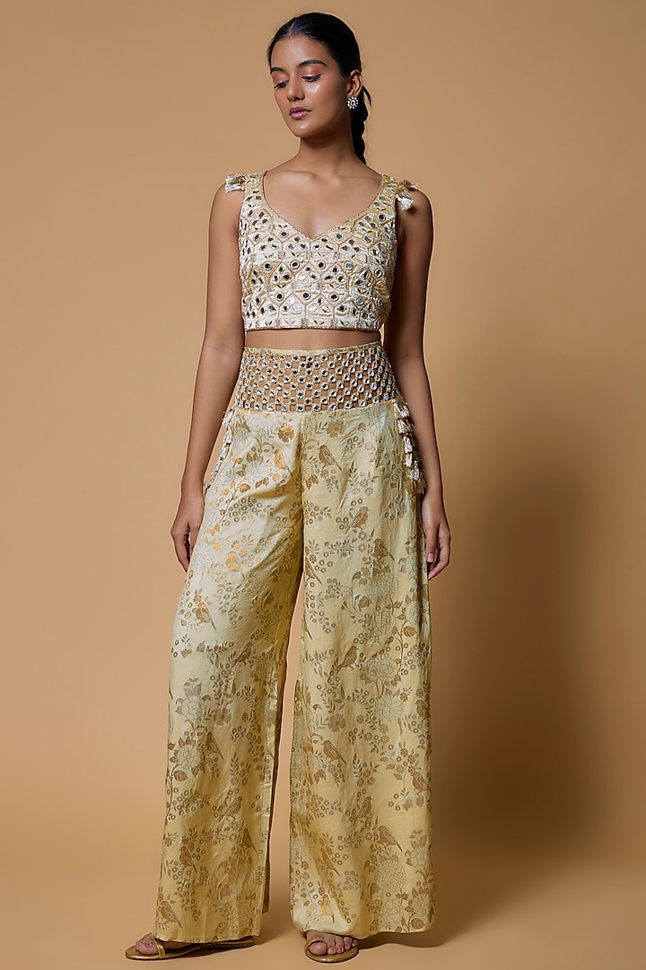 Yellow Bemberg Silk Palazzo Pant Set by Payal Singhal at Pernia's Pop Up Shop