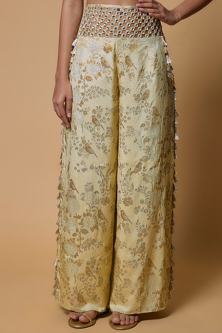 Yellow Bemberg Silk Palazzo Pant Set by Payal Singhal at Pernia's Pop Up Shop