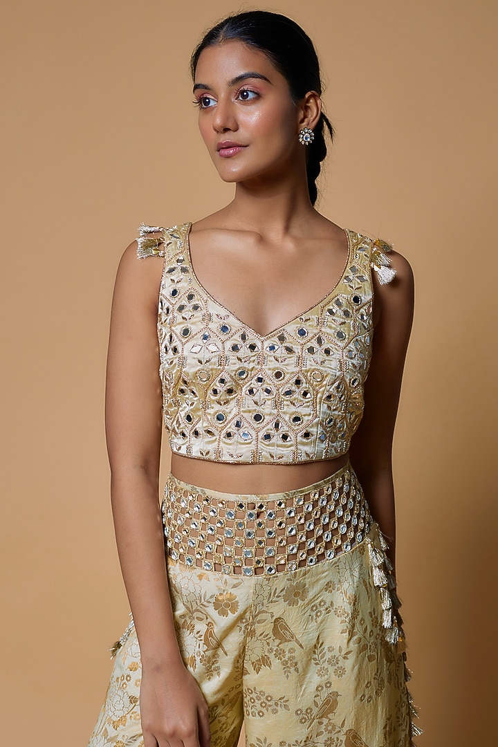 Yellow Bemberg Silk Palazzo Pant Set by Payal Singhal at Pernia's Pop Up Shop