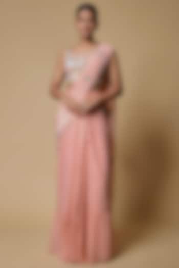 Pink Georgette Applique Embroidered Pre-Stitched Wedding Saree Set by Payal Singhal at Pernia's Pop Up Shop