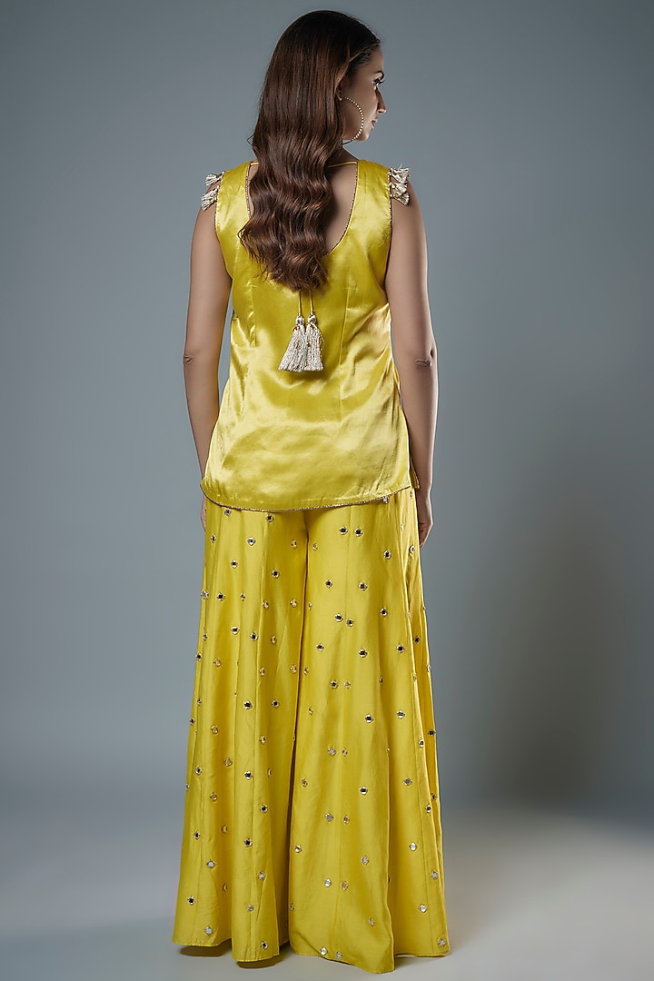 Lime Green Silk Mulmul Embroidered Wedding Sharara Set by Payal Singhal at Pernia's Pop Up Shop
