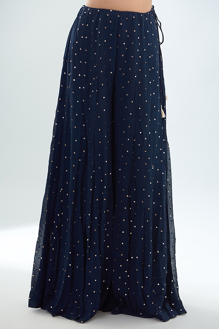 Navy Blue Mukaish Georgette Bridal Sharara Set by Payal Singhal at Pernia's Pop Up Shop
