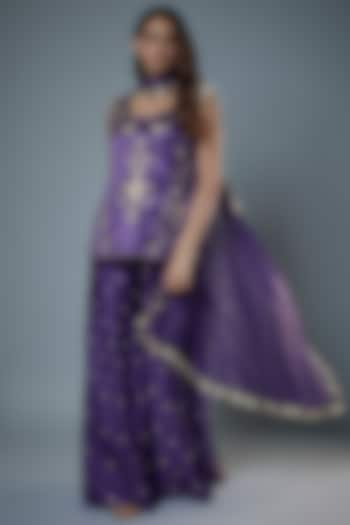 Purple Silk Mulmul Embroidered Sharara Set by Payal Singhal at Pernia's Pop Up Shop