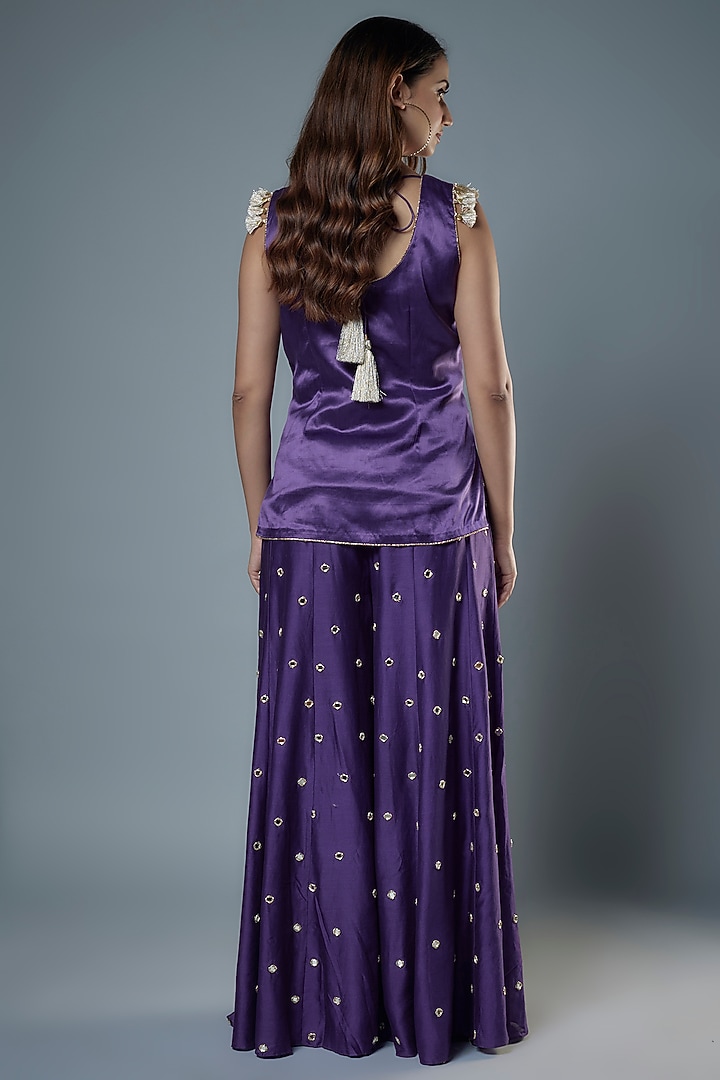 Purple Silk Mulmul Embroidered Wedding Sharara Set by Payal Singhal at Pernia's Pop Up Shop