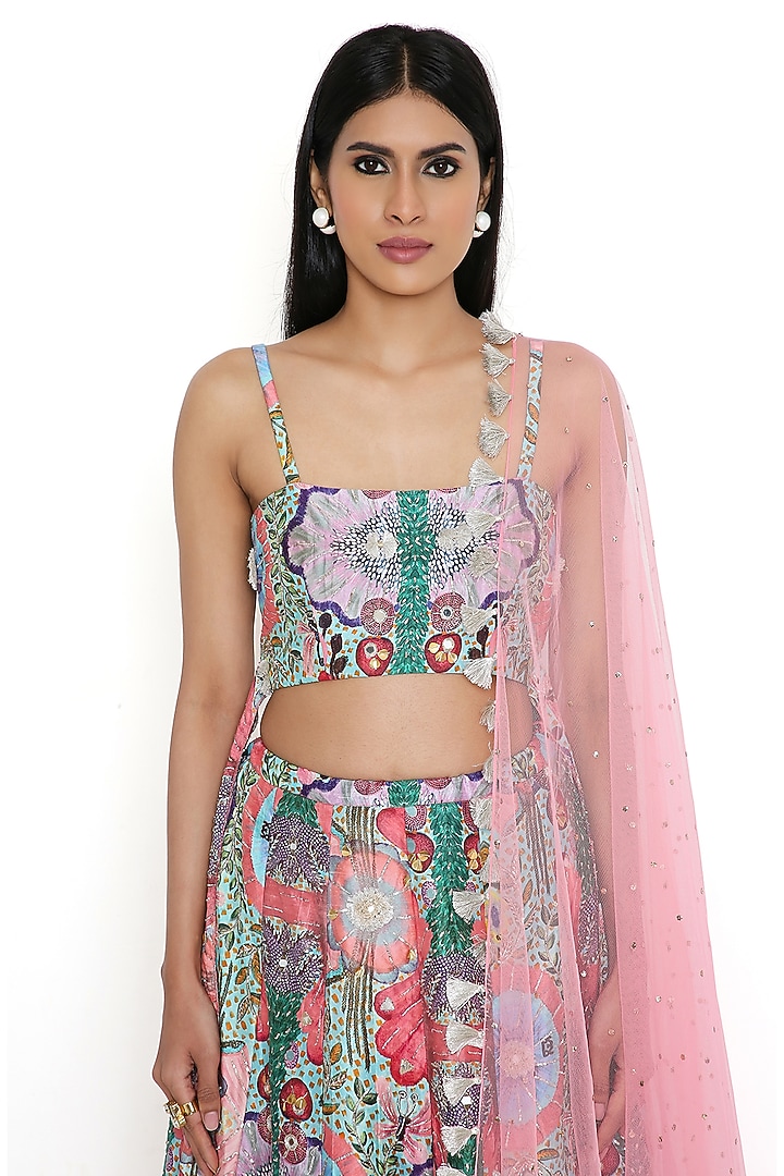 Multi-Colored Dupion Silk Embroidered Wedding Lehenga Set by Payal Singhal at Pernia's Pop Up Shop