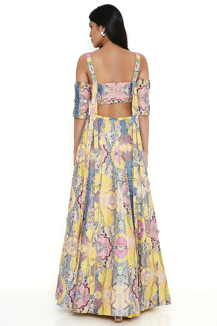 Yellow Georgette & Dupion Silk Printed Wedding Lehenga Set by Payal Singhal at Pernia's Pop Up Shop