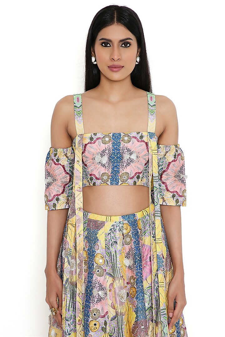 Yellow Georgette & Dupion Silk Printed Wedding Lehenga Set by Payal Singhal at Pernia's Pop Up Shop