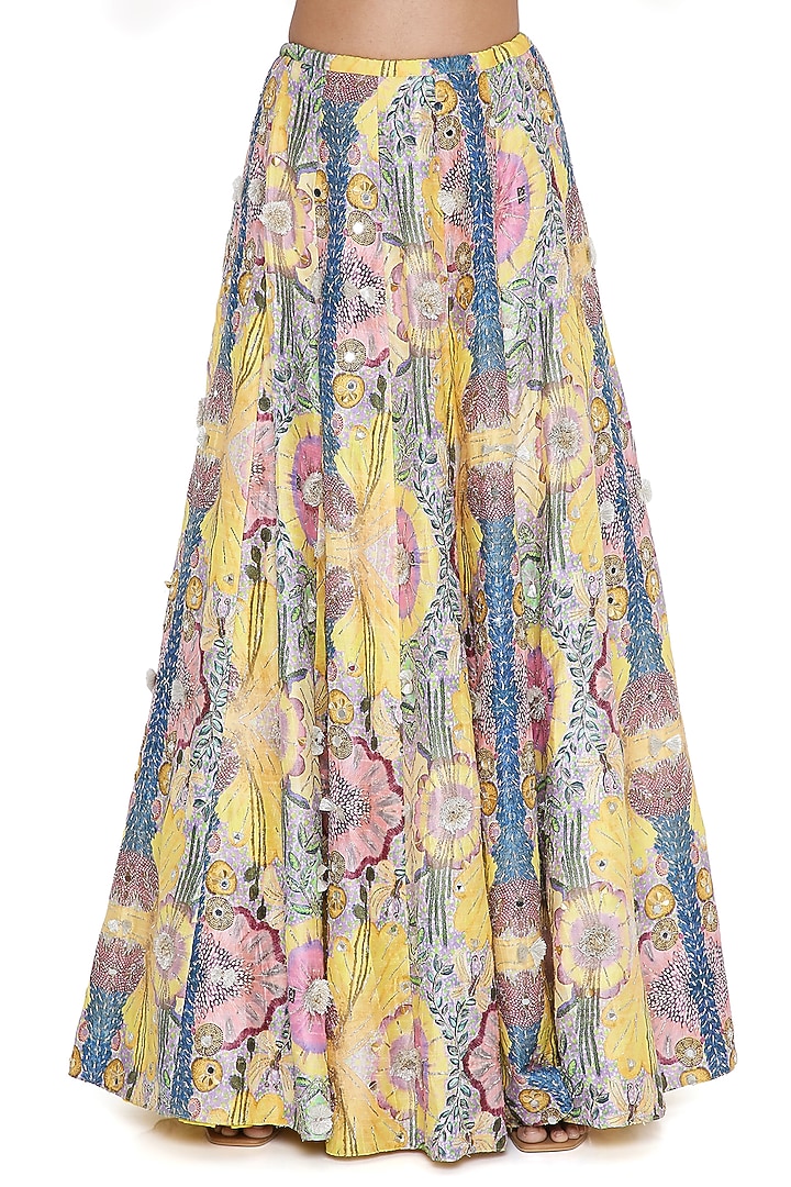 Yellow Georgette & Dupion Silk Printed Wedding Lehenga Set by Payal Singhal at Pernia's Pop Up Shop