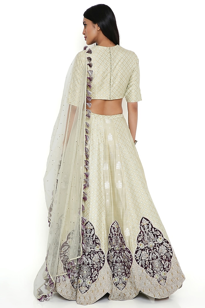 Mint Banarasi Silk Embroidered Bridal Lehenga Set by Payal Singhal at Pernia's Pop Up Shop