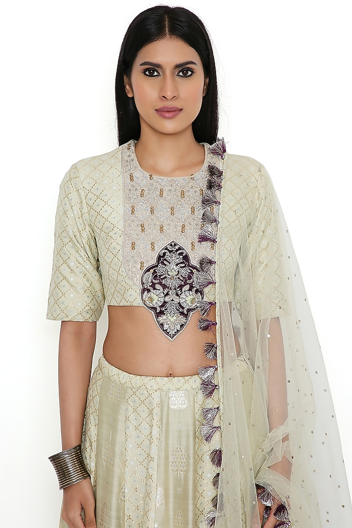 Mint Banarasi Silk Embroidered Bridal Lehenga Set by Payal Singhal at Pernia's Pop Up Shop