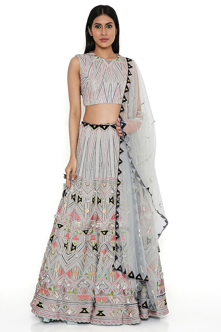 Pale Blue Georgette Embroidered Bridal Lehenga Set by Payal Singhal at Pernia's Pop Up Shop