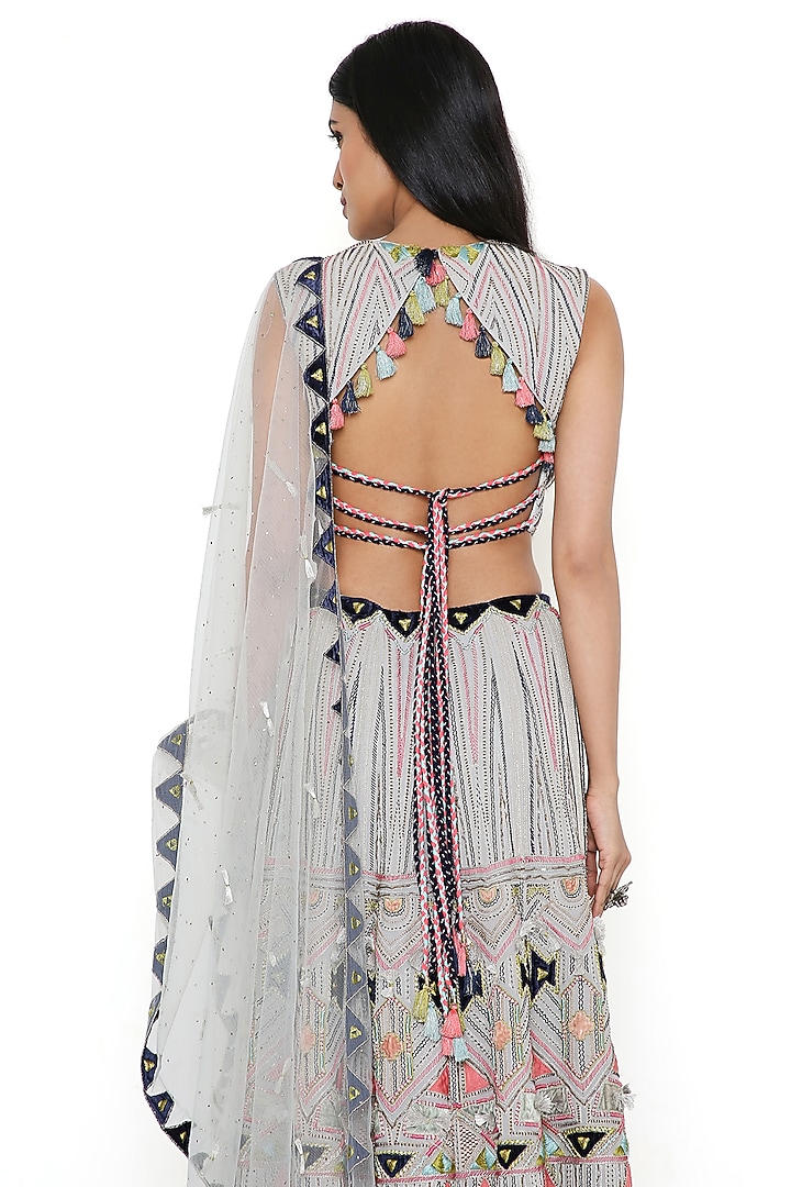 Pale Blue Georgette Embroidered Bridal Lehenga Set by Payal Singhal at Pernia's Pop Up Shop