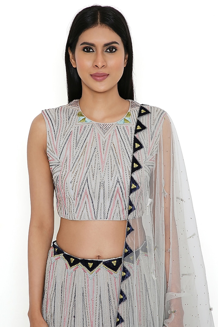 Pale Blue Georgette Embroidered Bridal Lehenga Set by Payal Singhal at Pernia's Pop Up Shop