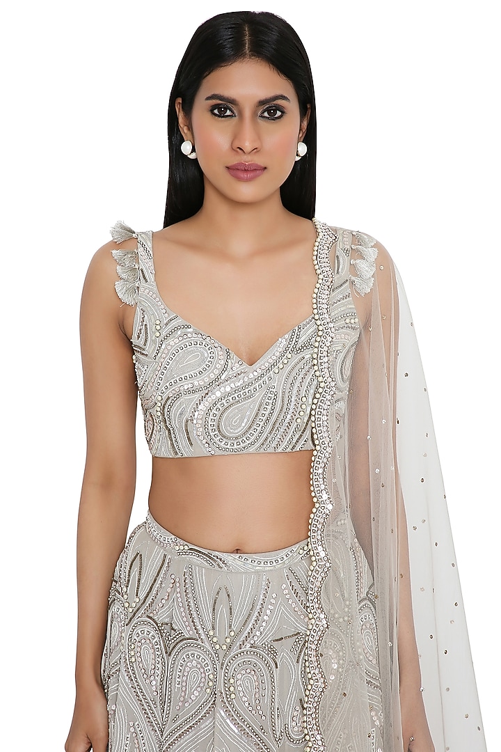 Grey Georgette Embroidered Bridal Lehenga Set by Payal Singhal at Pernia's Pop Up Shop