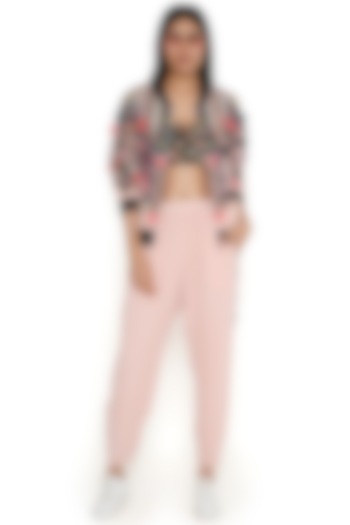 Rose Pink Georgette Embroidered Bomber Jacket Set by Payal Singhal at Pernia's Pop Up Shop