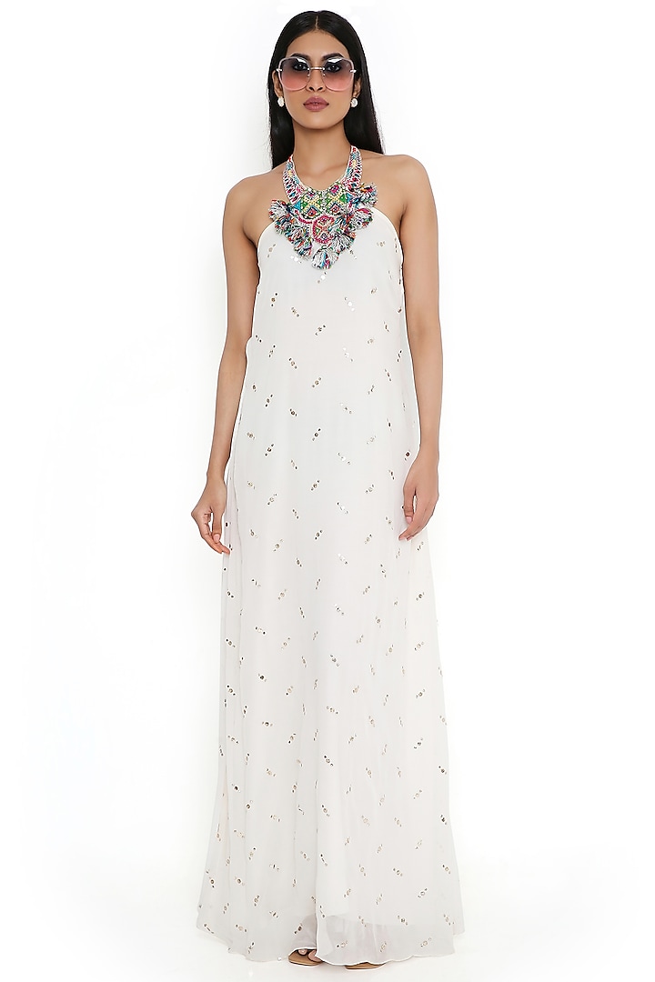 Off-White Mukaish Georgette Embroidered Dress by PS Pret by Payal Singhal