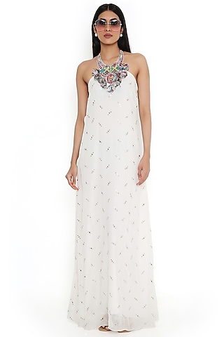 Off-White Mukaish Georgette Embroidered Dress by PS Pret by Payal Singhal