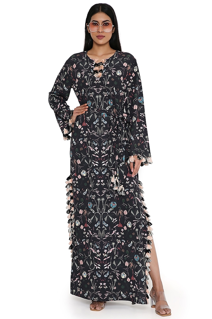 Black Art Crepe Printed Kaftan by PS Pret by Payal Singhal