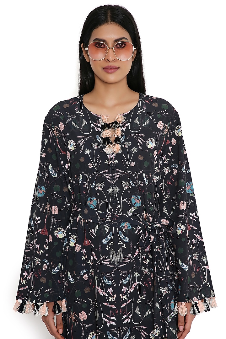 Black Art Crepe Printed Kaftan by PS Pret by Payal Singhal at Pernia's Pop Up Shop