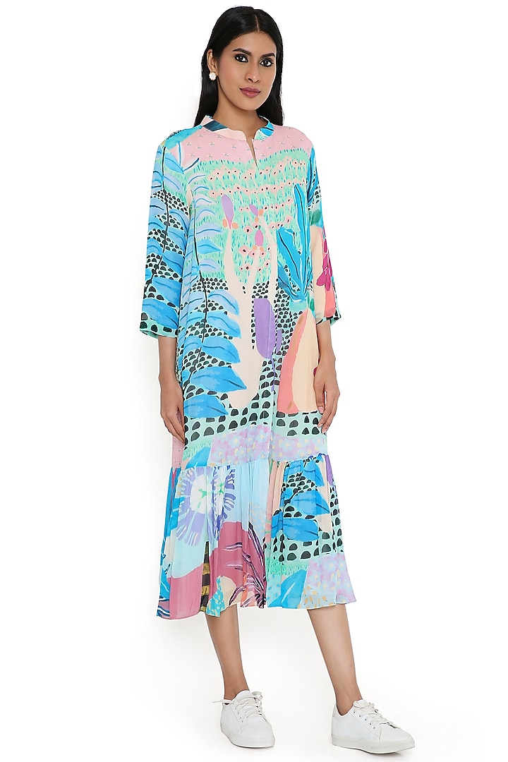 Aqua Art Georgette Printed Shirt Dress by PS Pret by Payal Singhal at Pernia's Pop Up Shop