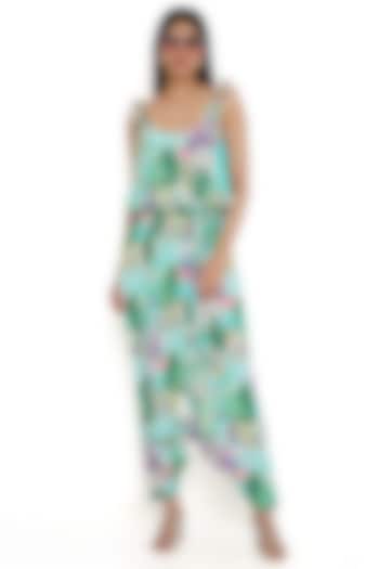 Aqua Crepe Printed Jumpsuit by Payal Singhal at Pernia's Pop Up Shop