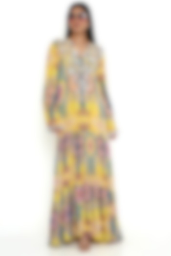 Yellow Art Georgette Printed Boho Dress by PS Pret by Payal Singhal