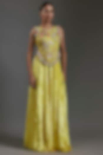 Yellow Velvet Sharara Set by Payal Singhal at Pernia's Pop Up Shop