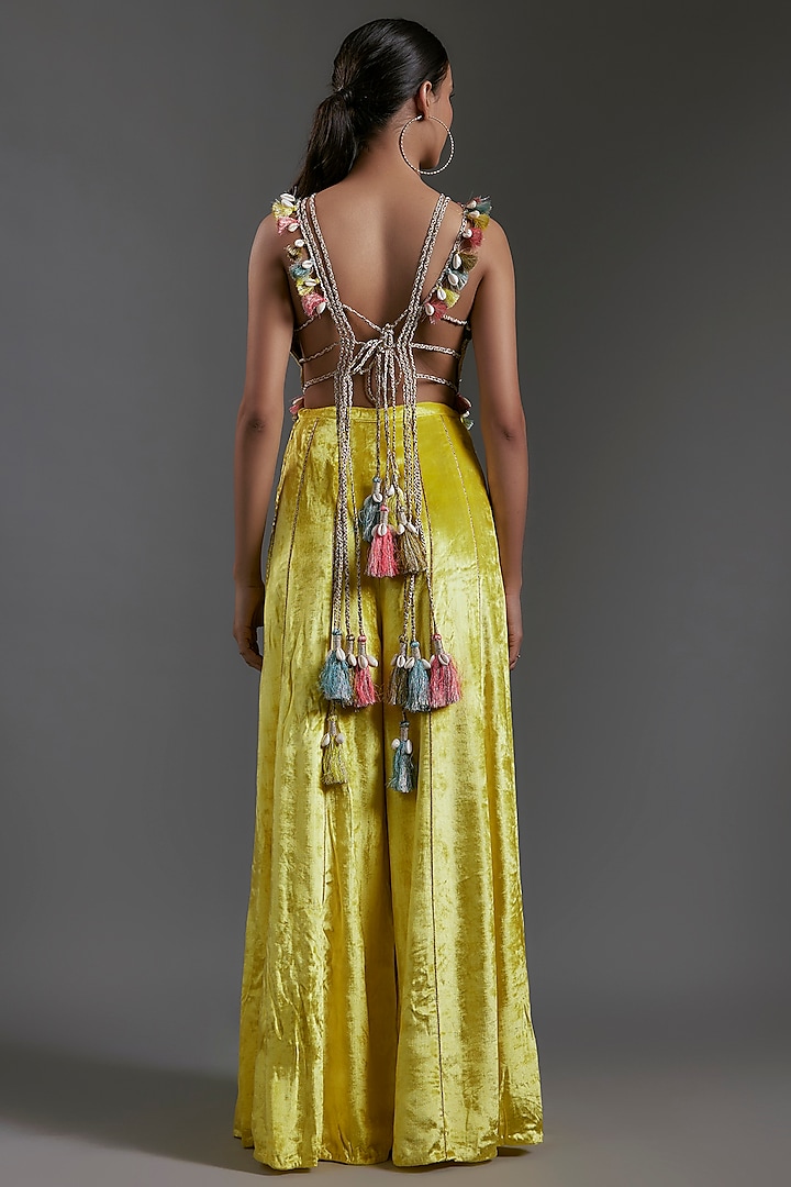 Yellow Velvet Wedding Sharara Set by Payal Singhal at Pernia's Pop Up Shop