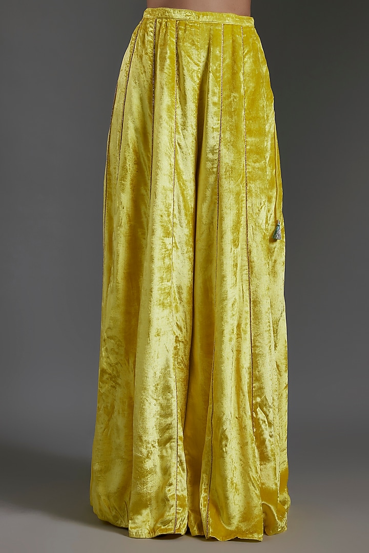 Yellow Velvet Wedding Sharara Set by Payal Singhal at Pernia's Pop Up Shop