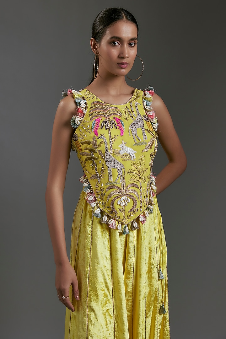 Yellow Velvet Wedding Sharara Set by Payal Singhal at Pernia's Pop Up Shop
