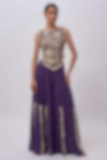 Purple Mukaish Georgette Embroidered Sharara Set by Payal Singhal at Pernia's Pop Up Shop