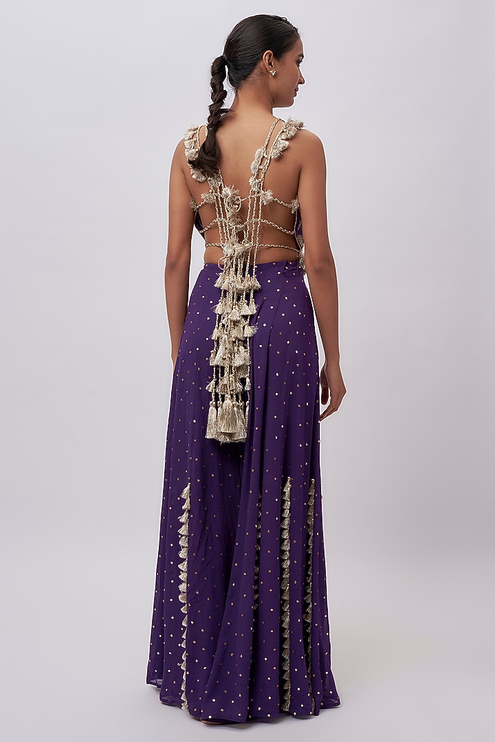 Purple Mukaish Georgette Embroidered Wedding Sharara Set by Payal Singhal at Pernia's Pop Up Shop