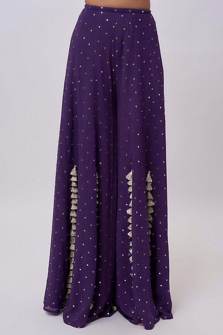 Purple Mukaish Georgette Embroidered Wedding Sharara Set by Payal Singhal at Pernia's Pop Up Shop