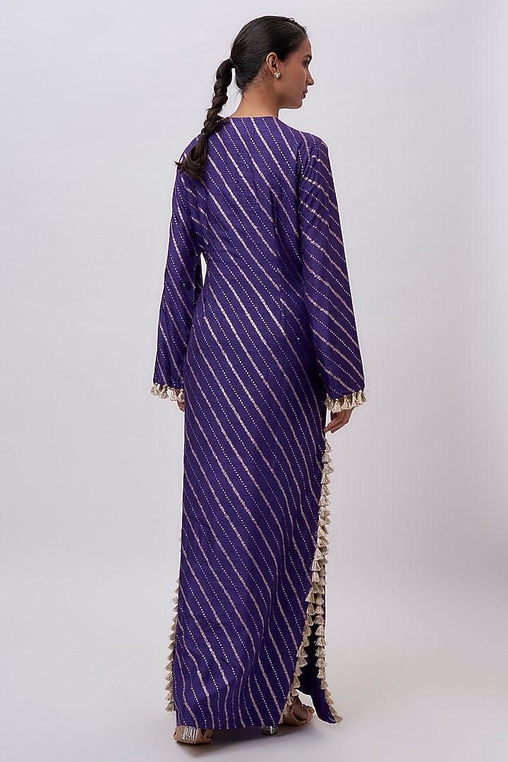 Purple Dola Silk Hand Embroidered Kaftan by Payal Singhal at Pernia's Pop Up Shop
