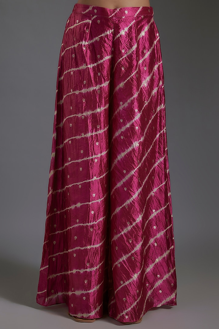 Cranberry Pink Bandhani Silk Hand Embroidered Leheriya Kaftan Set by Payal Singhal at Pernia's Pop Up Shop