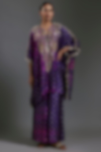 Purple Bandhani Silk Hand Embroidered Leheriya Kaftan Set by Payal Singhal at Pernia's Pop Up Shop