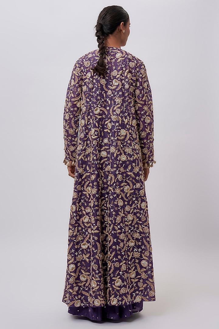 Purple Organza Hand Embroidered Jacket Set by Payal Singhal at Pernia's Pop Up Shop