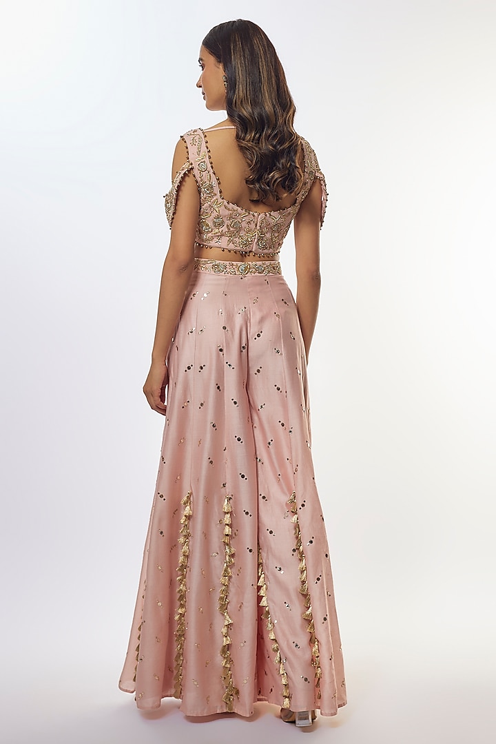 Rose Pink Mukaish Silkmul Hand Embroidered Bridal Sharara Set by Payal Singhal at Pernia's Pop Up Shop