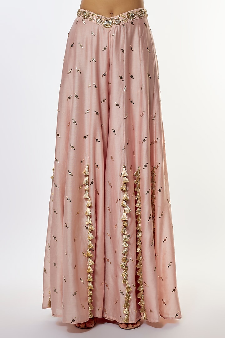 Rose Pink Mukaish Silkmul Hand Embroidered Bridal Sharara Set by Payal Singhal at Pernia's Pop Up Shop