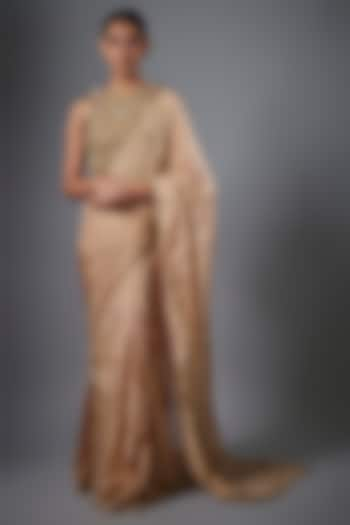 Dull Rose Tissue Hand Embroidered Saree Set by Payal Singhal at Pernia's Pop Up Shop