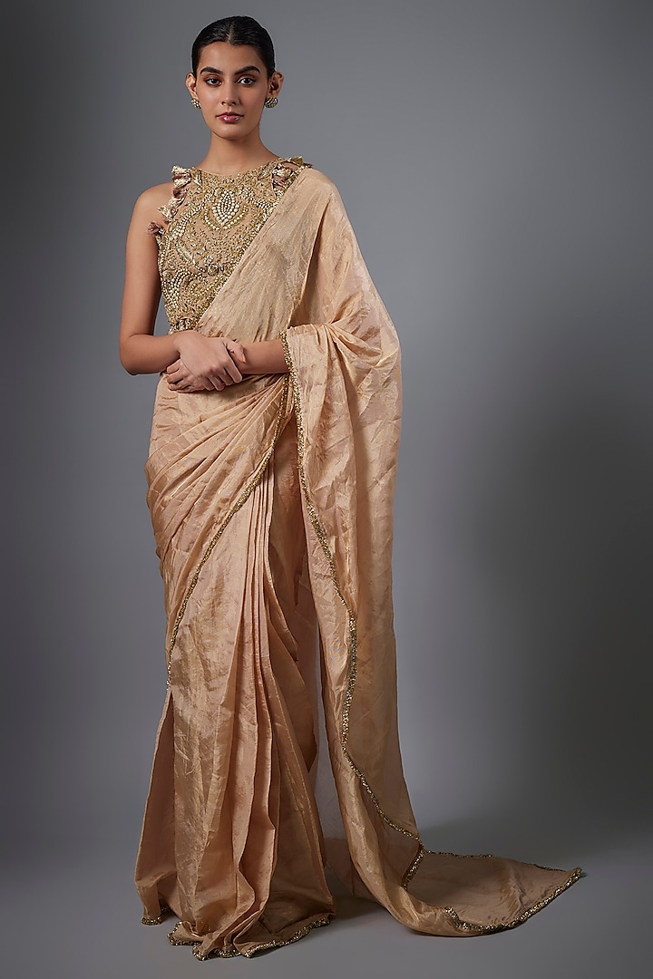 Dull Rose Tissue Hand Embroidered Saree Set by Payal Singhal at Pernia's Pop Up Shop