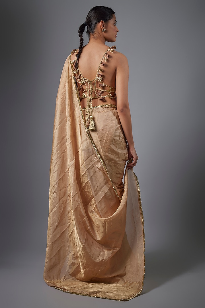 Dull Rose Tissue Hand Embroidered Wedding Saree Set by Payal Singhal at Pernia's Pop Up Shop