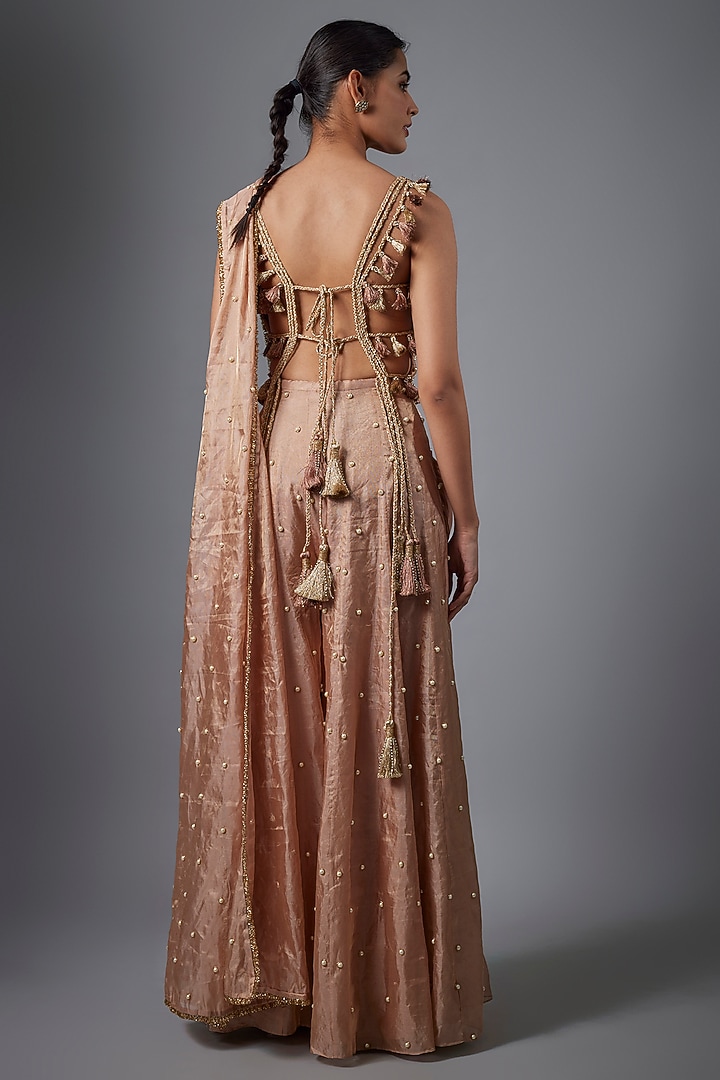 Dull Rose Tissue Hand Embroidered Sharara Reception Saree Set by Payal Singhal at Pernia's Pop Up Shop