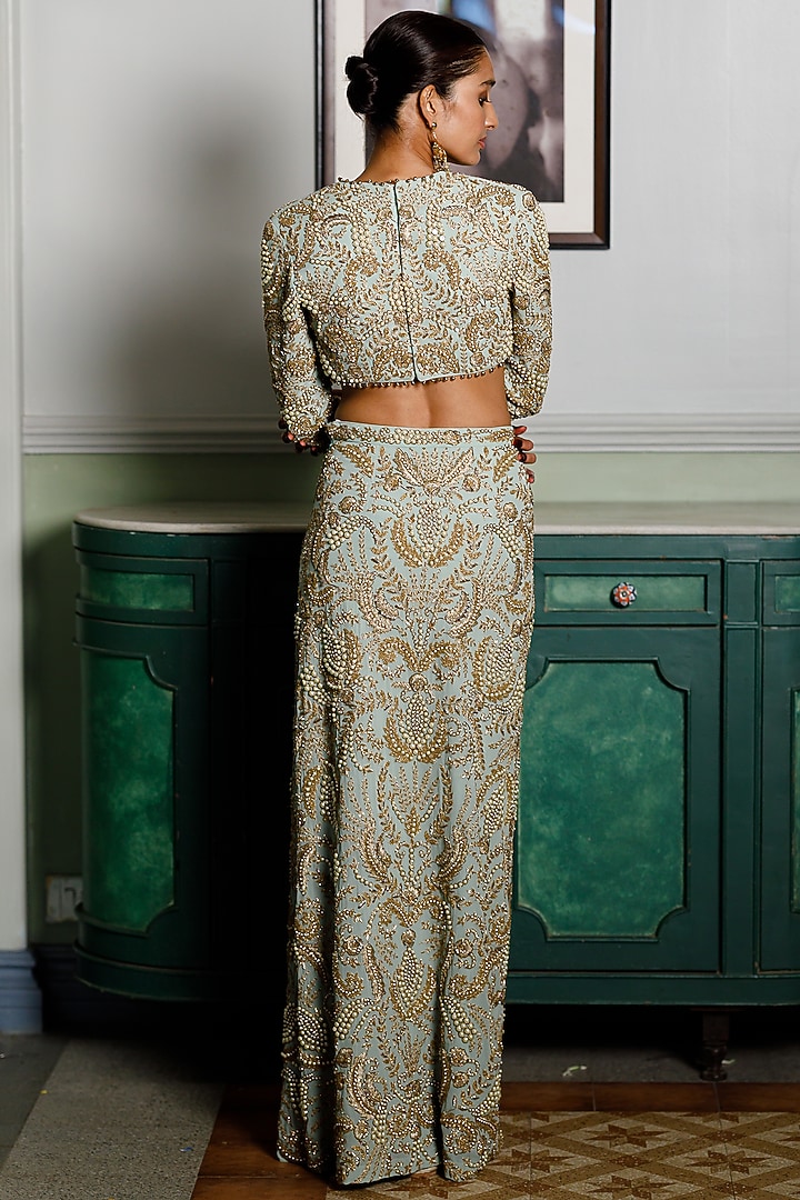 Mint Georgette Embroidered Skirt Set by Payal Singhal at Pernia's Pop Up Shop